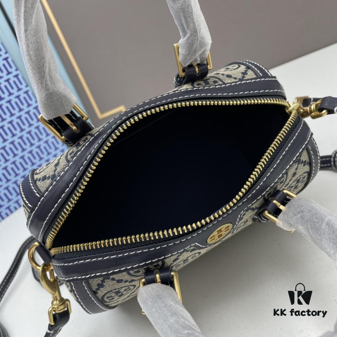 6930afdf6e68136f4d9ad4ff TORY BURCH T Monogram Mini Jacquard Barrel Bag in Hazelnut Brown