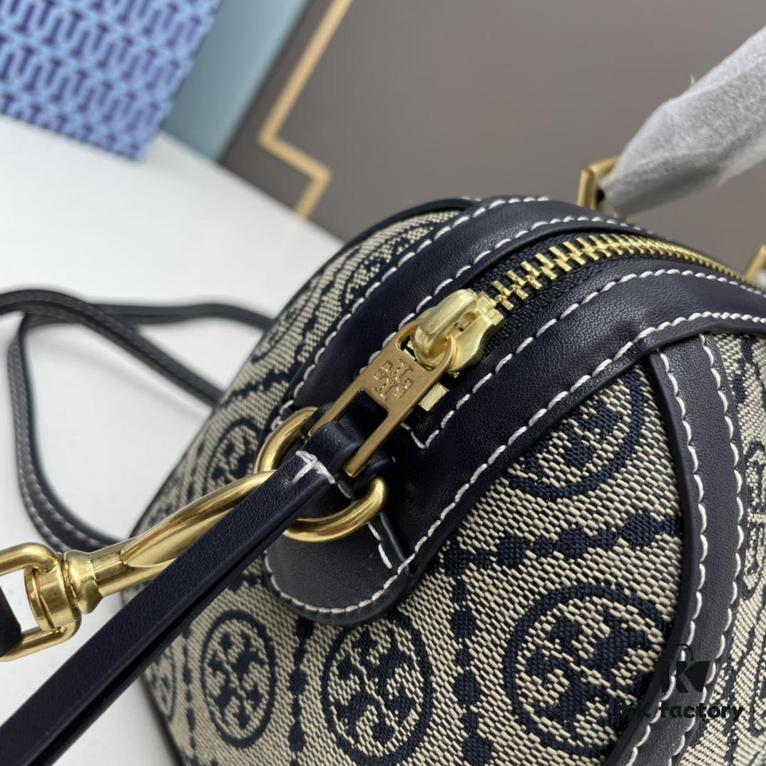 6930afdf6e68136f4d9ad500 TORY BURCH T Monogram Mini Jacquard Barrel Bag in Hazelnut Brown