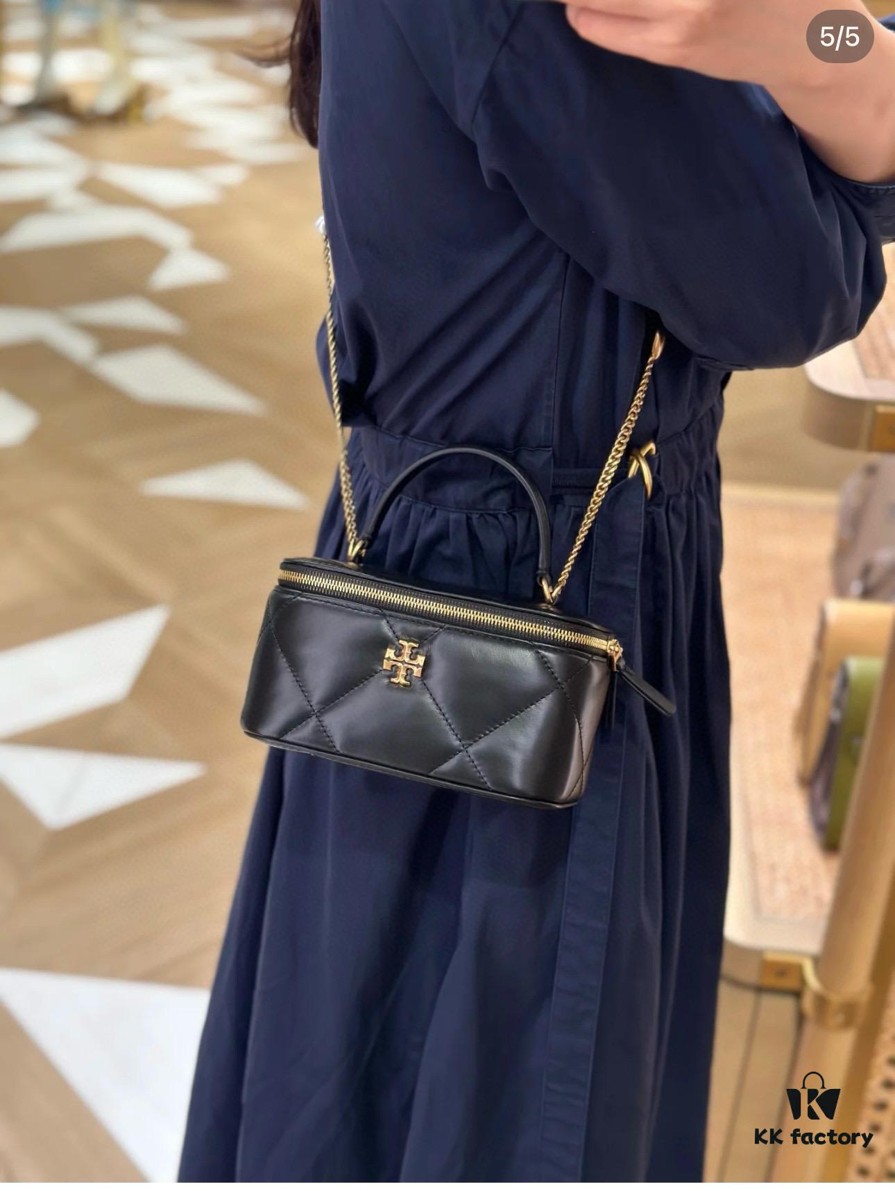 6930afea6e68136f4d9ad515 Tory Burch New Kira Cosmetic Box Bag, Soft and Durable Calfskin with Quilted Diamond Stitching, Detachable Strap for Shoulder, Crossbody or Handheld Wear