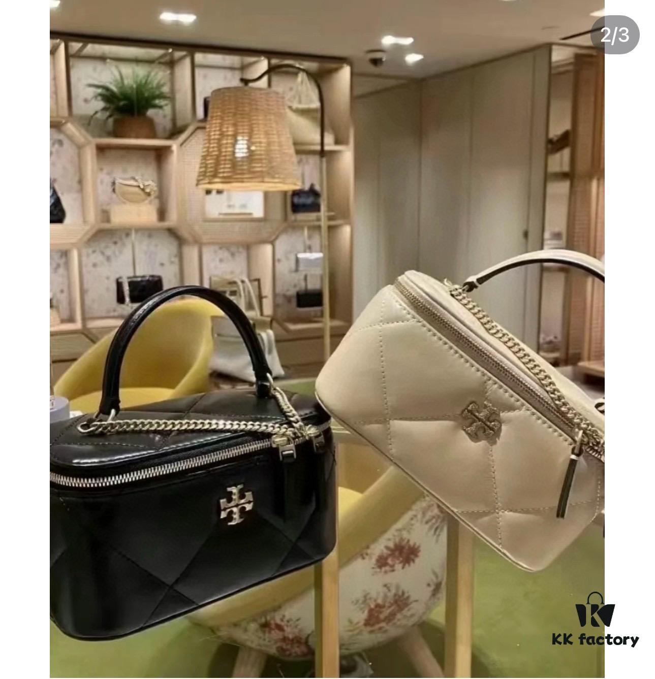 6930afea6e68136f4d9ad516 Tory Burch New Kira Cosmetic Box Bag, Soft and Durable Calfskin with Quilted Diamond Stitching, Detachable Strap for Shoulder, Crossbody or Handheld Wear