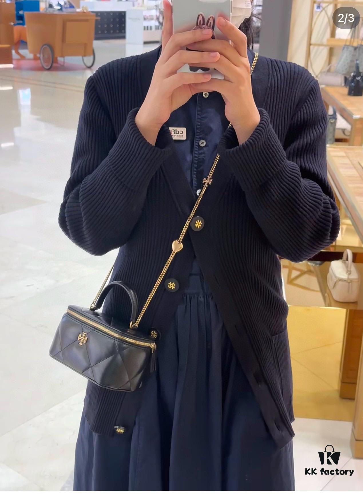 6930afec6e68136f4d9ad51b Tory Burch New Kira Cosmetic Box Bag, Soft and Durable Calfskin with Quilted Diamond Stitching, Detachable Strap for Shoulder, Crossbody or Handheld Wear