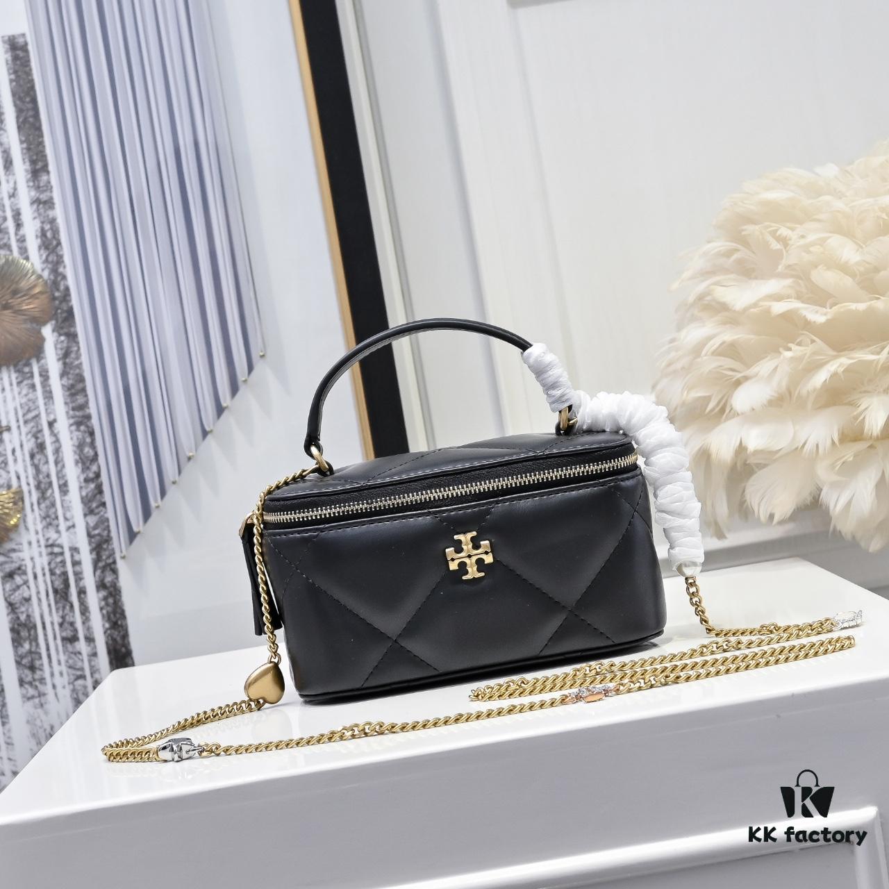 6930afee6e68136f4d9ad51e Tory Burch New Kira Makeup Box Bag, Soft and Durable Calfskin with Quilted Diamond Stitching, Detachable Strap for Crossbody, Shoulder or Handheld Wear