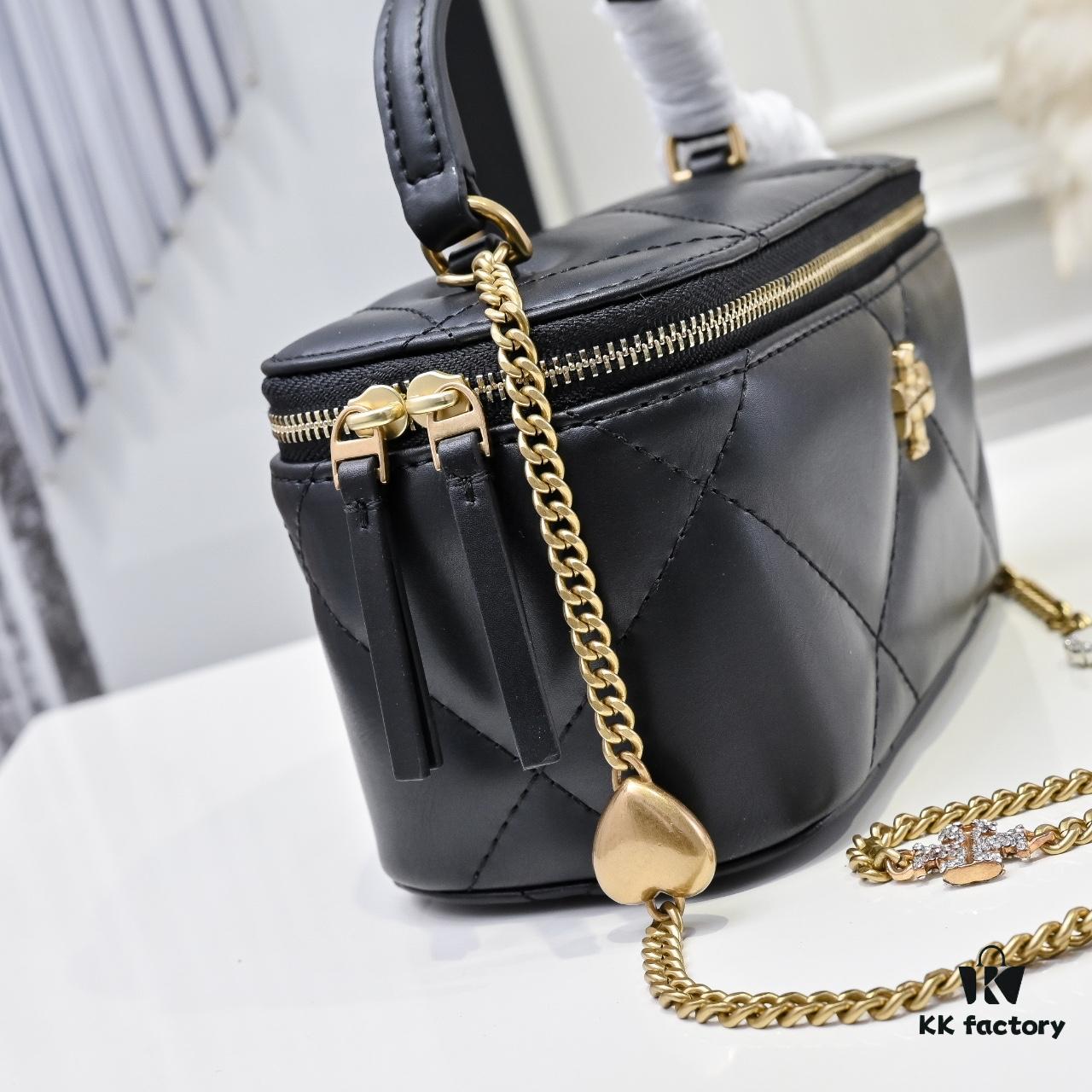 6930aff16e68136f4d9ad524 Tory Burch New Kira Makeup Box Bag, Soft and Durable Calfskin with Quilted Diamond Stitching, Detachable Strap for Crossbody, Shoulder or Handheld Wear