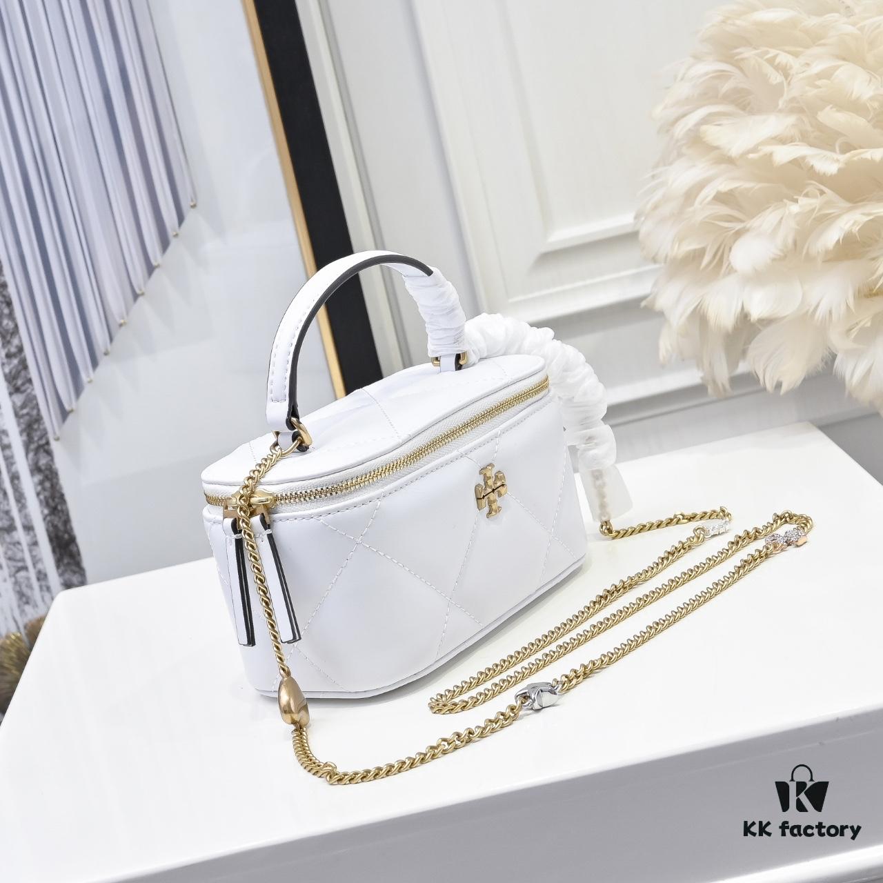 6930aff56e68136f4d9ad529 Tory Burch New Kira Cosmetic Box Bag, Soft and Durable Calfskin with Diamond Quilting, Detachable Strap, Double T Logo Hardware