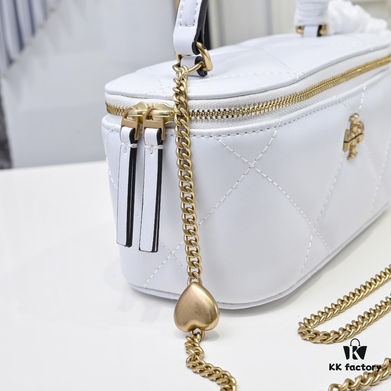 6930aff66e68136f4d9ad52d Tory Burch New Kira Cosmetic Box Bag, Soft and Durable Calfskin with Diamond Quilting, Detachable Strap, Double T Logo Hardware