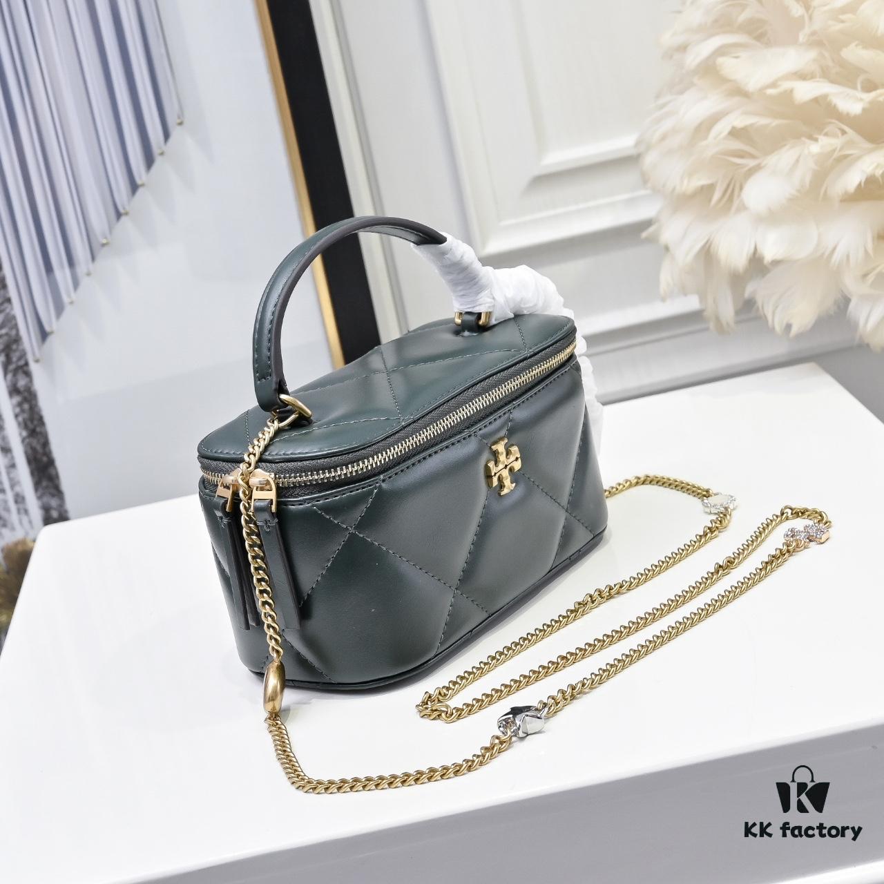 6930aff96e68136f4d9ad532 Tory Burch New Kira Cosmetic Box Bag, Soft and Durable Calfskin with Diamond Quilting, Detachable Strap, Double T Logo Hardware