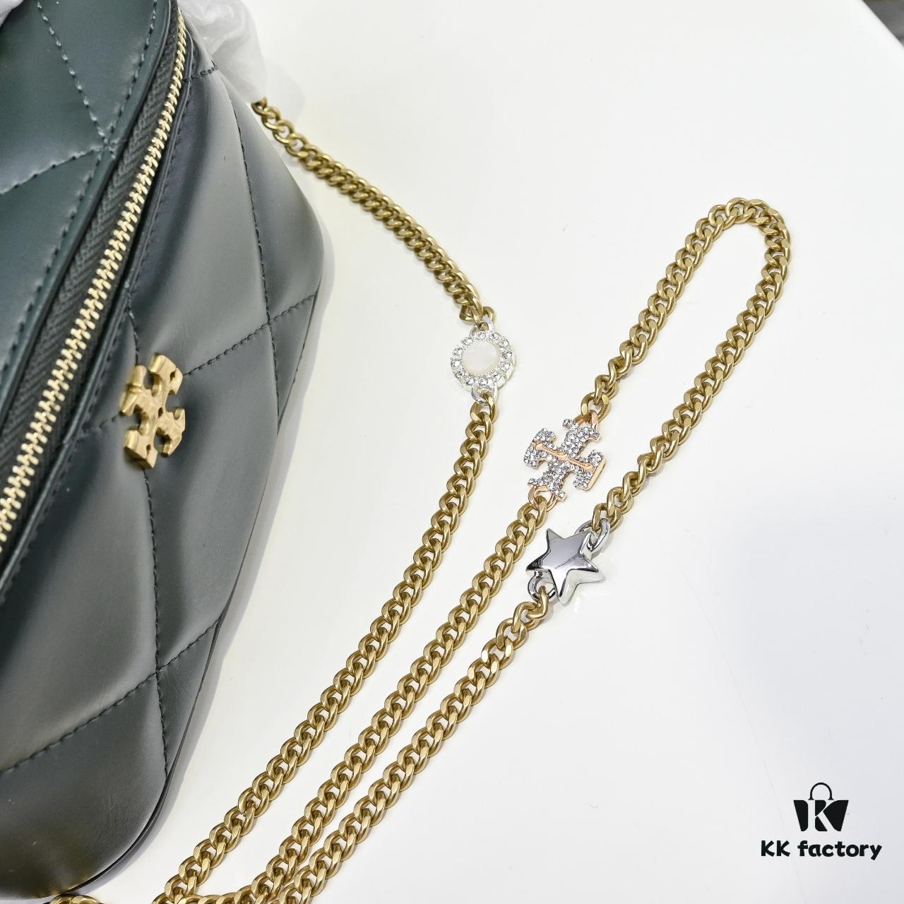 6930affb6e68136f4d9ad535 Tory Burch New Kira Cosmetic Box Bag, Soft and Durable Calfskin with Diamond Quilting, Detachable Strap, Double T Logo Hardware