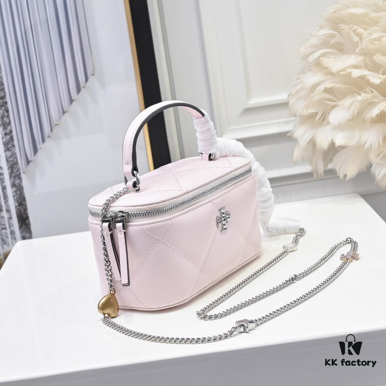 6930affc6e68136f4d9ad53a Tory Burch New Kira Cosmetic Box Bag, Soft and Durable Calfskin with Quilted Diamond Stitching, Detachable Strap for Crossbody, Shoulder or Handheld Wear
