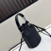 TORY BURCH Monogram 2021 Summer Drawstring Bucket Bag in Navy Canvas with Vintage Jacquard Detail