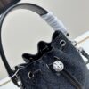 TORY BURCH Monogram 2021 Summer Drawstring Bucket Bag in Navy Canvas with Vintage Jacquard Detail