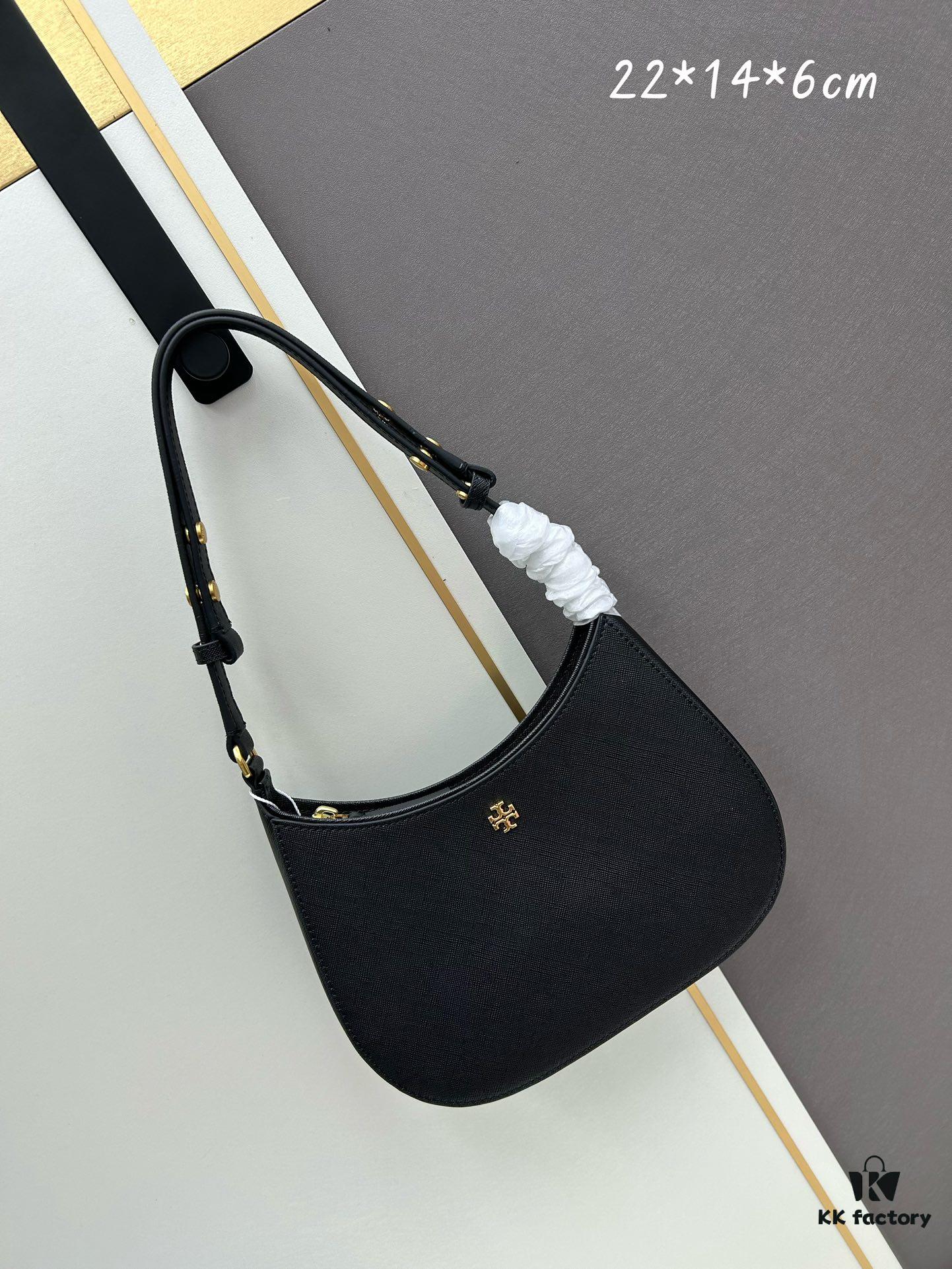 6930b0616e68136f4d9ad5e5 Tory Burch Emerson Series New Half-Moon Bag, Full Leather Crossbody Shoulder Bag with Adjustable Strap