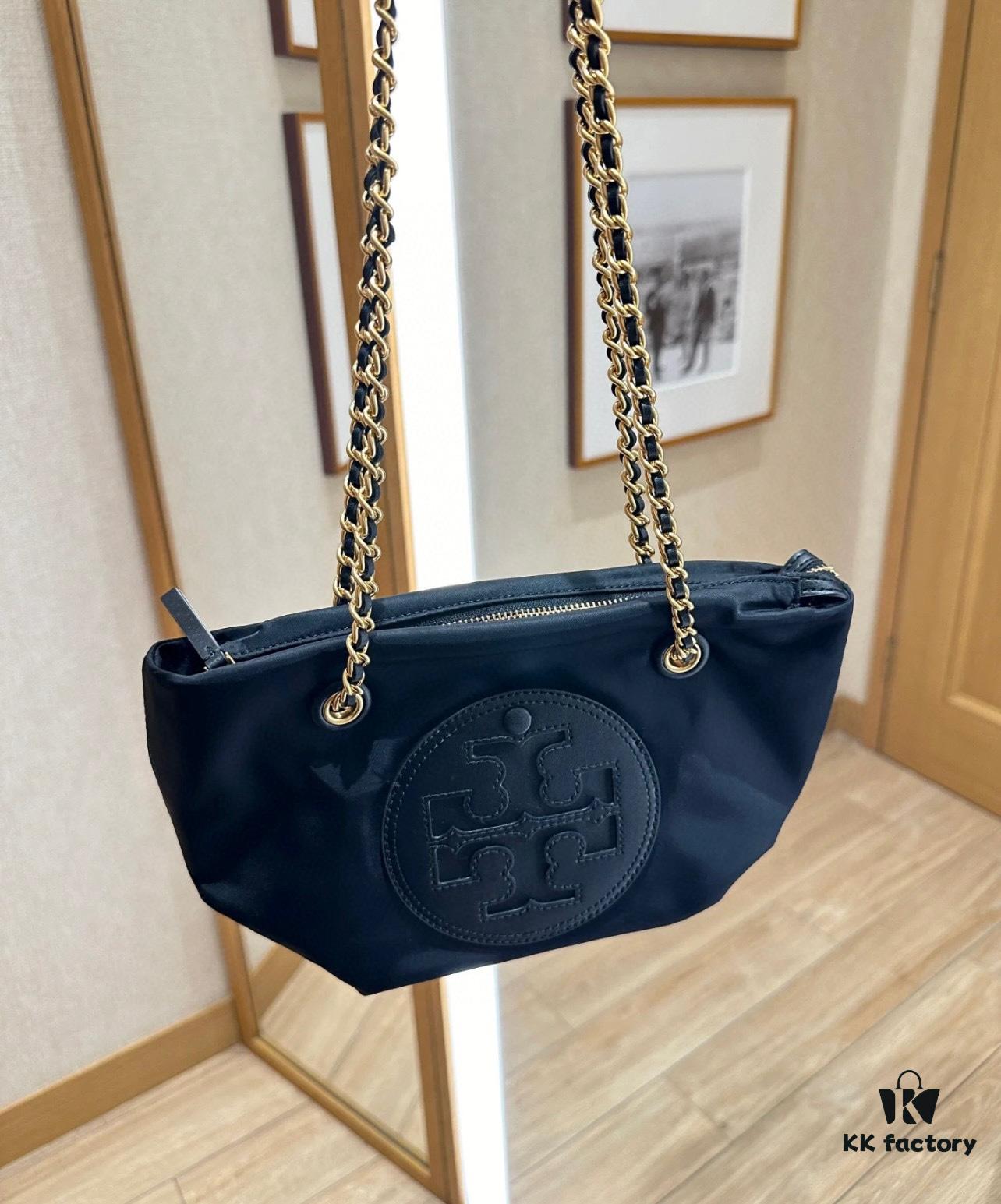 6930b0816e68136f4d9ad621 Tory Burch Ella Small Nylon Crossbody Bag – Lightweight Recycled Nylon with Woven Chain Strap