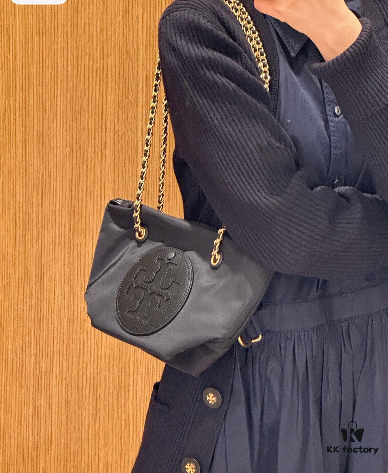 6930b0816e68136f4d9ad622 Tory Burch Ella Small Nylon Crossbody Bag – Lightweight Recycled Nylon with Woven Chain Strap