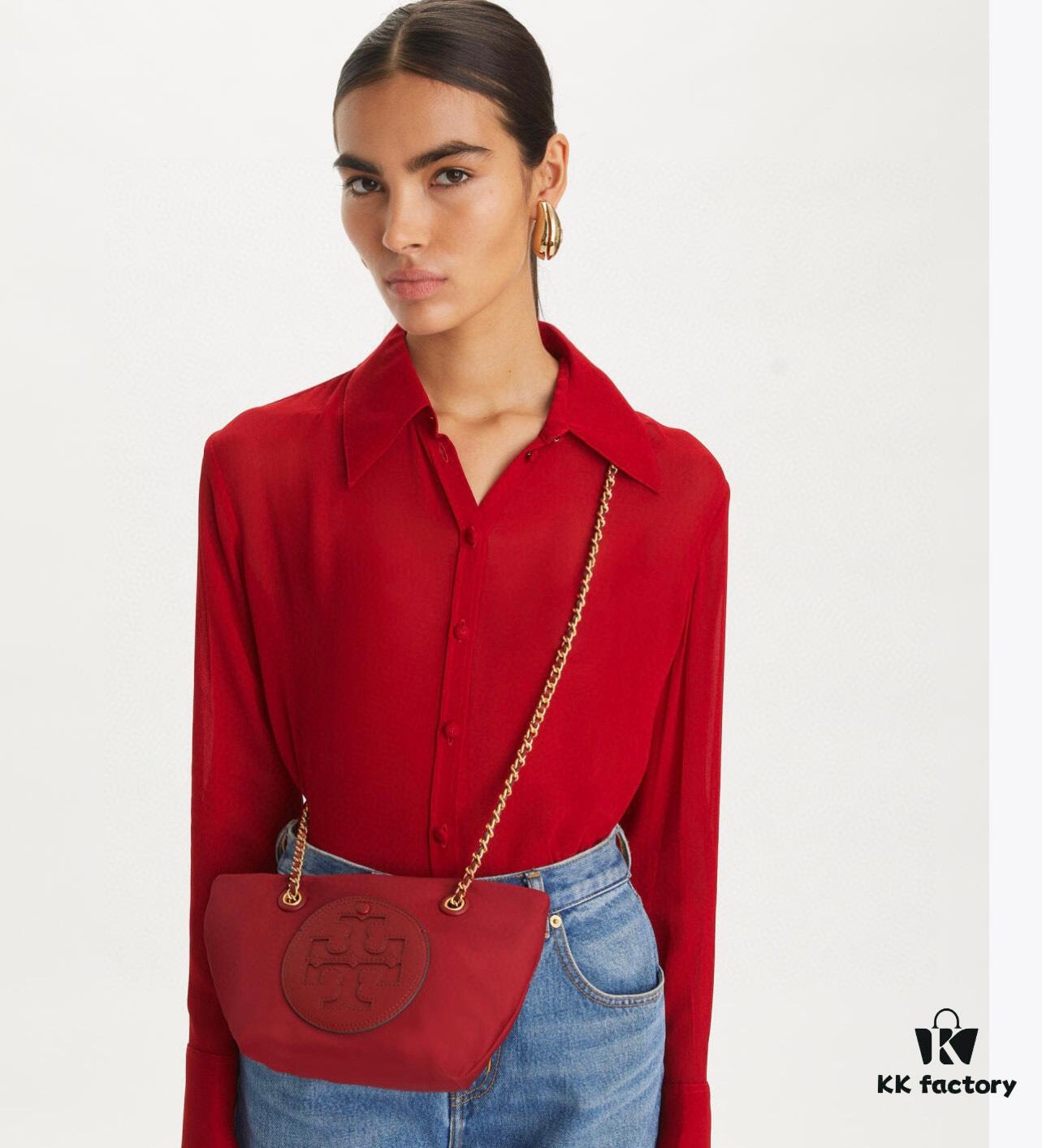 6930b0866e68136f4d9ad62a Tory Burch Ella Mini Chain Crossbody Bag – Lightweight Recycled Nylon Design with Woven Strap