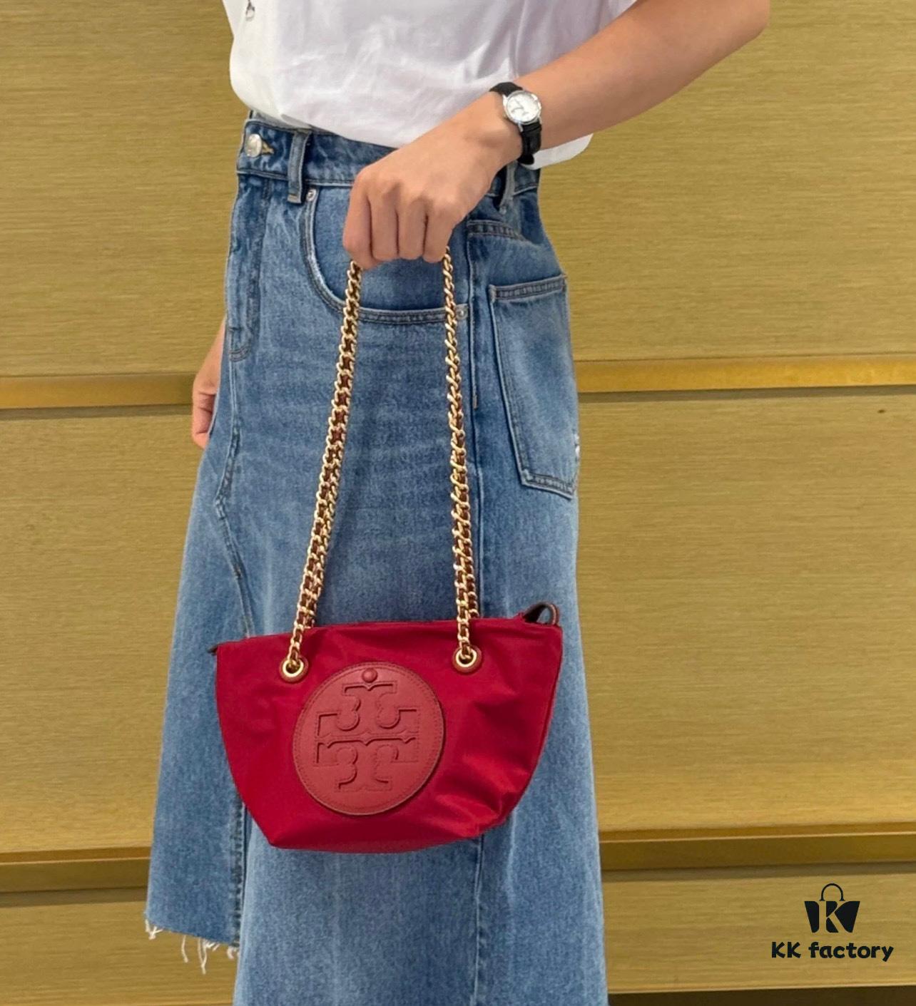 6930b0886e68136f4d9ad62f Tory Burch Ella Mini Chain Crossbody Bag – Lightweight Recycled Nylon Design with Woven Strap