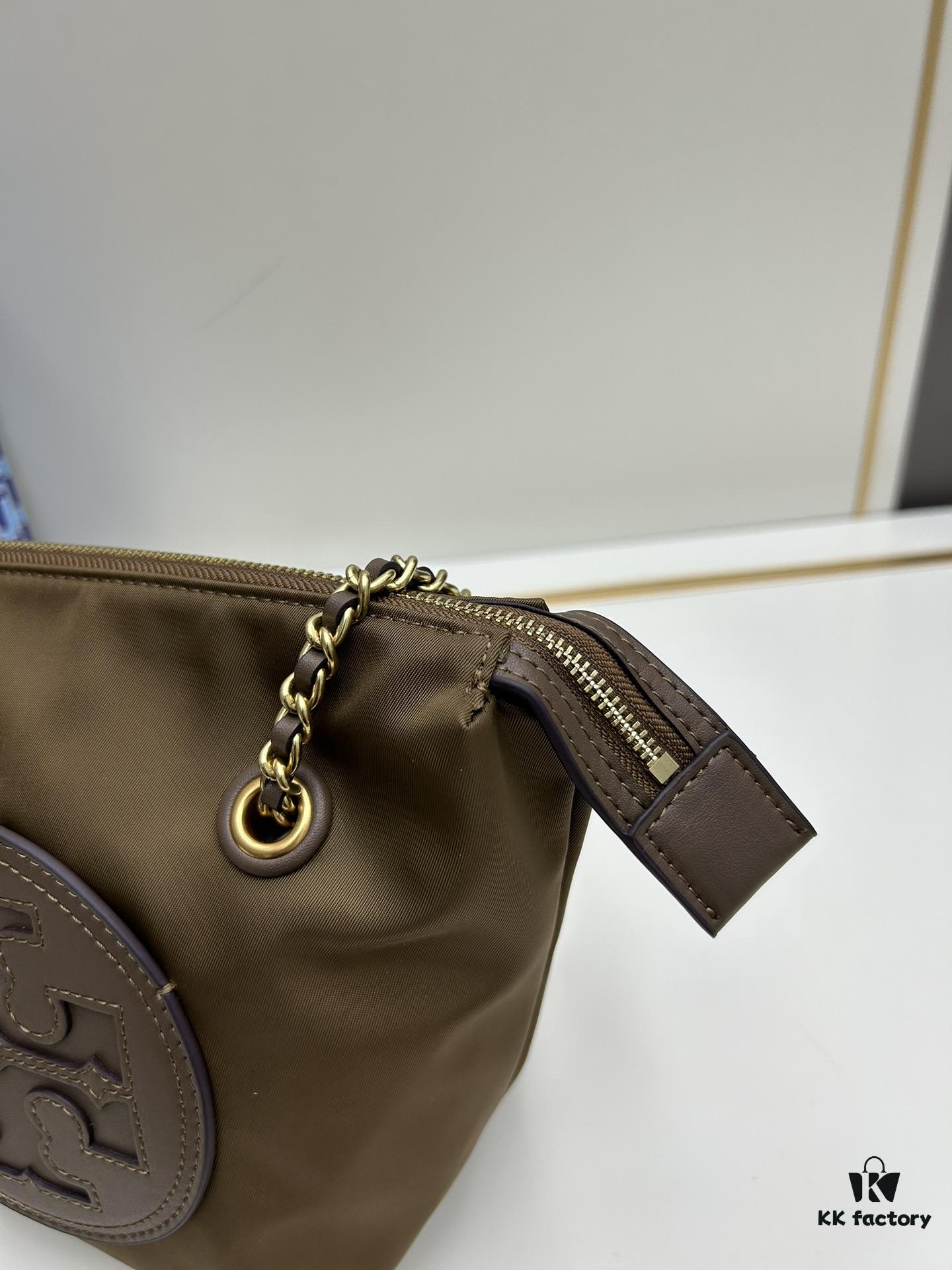 Tory Burch Ella Small Nylon Crossbody Bag – Lightweight Regenerated Nylon with Woven Chain Strap