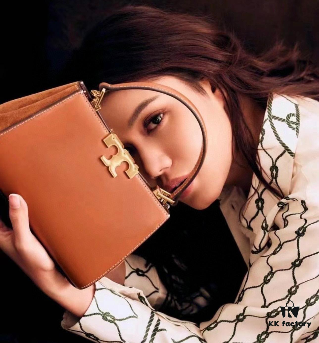 Authentic Quality [Full Genuine Leather Series, New Arrival with Attention to Detail] Tory Burch Eleanor Leather Handbag with Luxurious Suede Trims