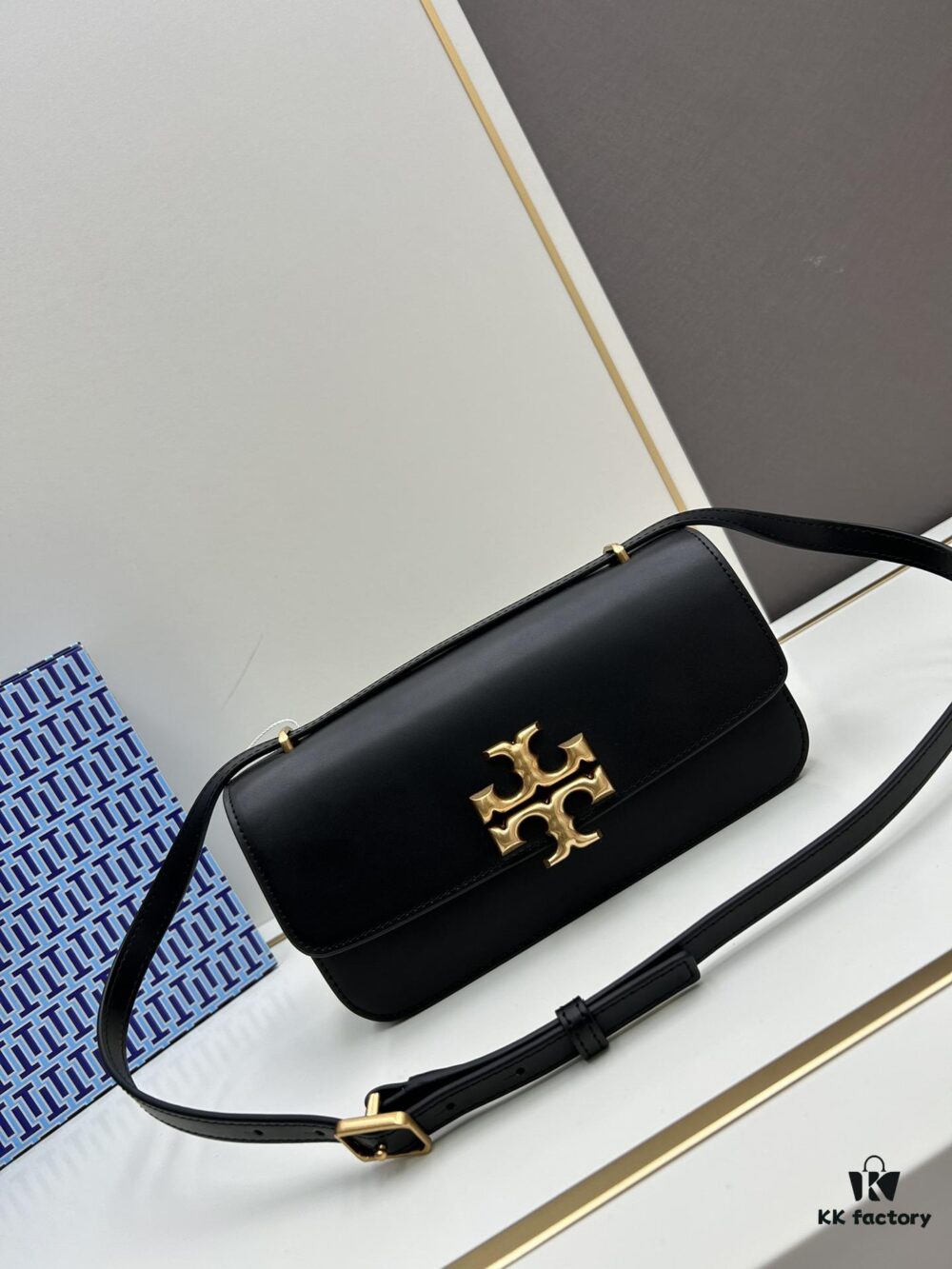 Authentic Quality [Full Genuine Leather Series, New Arrival with Attention to Detail] [Wide Black Version] #TORYBURCH# Eleanor New Tofu Bag