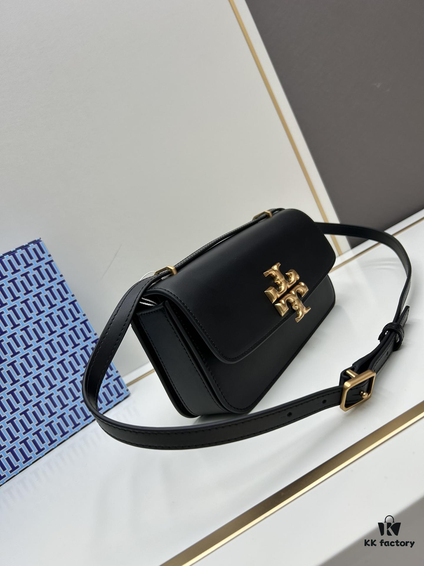 Authentic Quality [Full Genuine Leather Series, New Arrival with Attention to Detail] [Wide Black Version] #TORYBURCH# Eleanor New Tofu Bag
