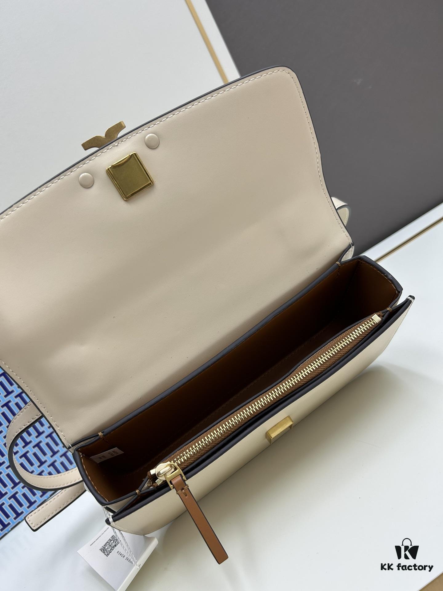 Original Quality [Full Leather Series, New Model with Attention to Detail] [Wide Black Version] #TORYBURCH# Eleanor New Tofu Bag