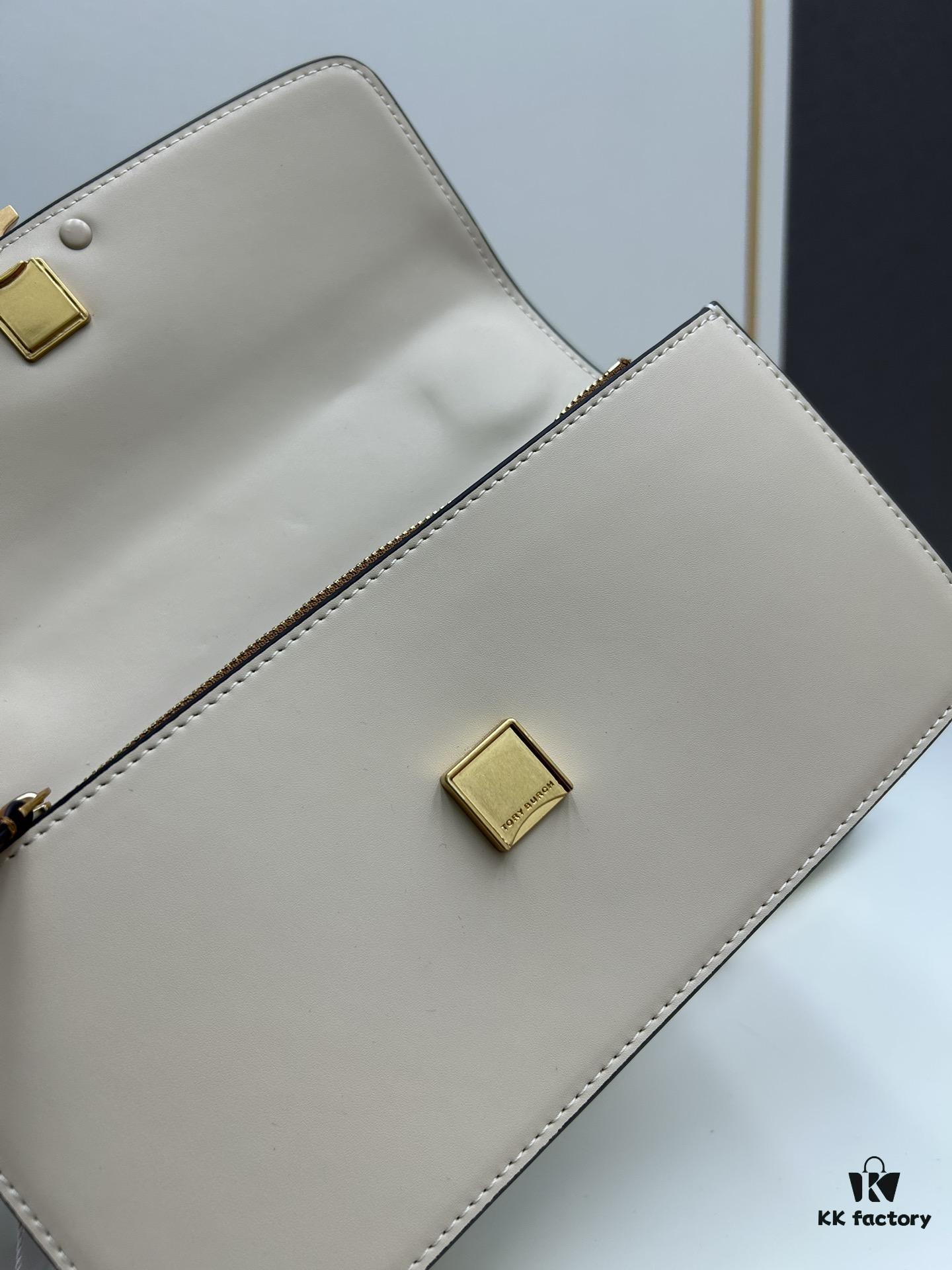 Original Quality [Full Leather Series, New Model with Attention to Detail] [Wide Black Version] #TORYBURCH# Eleanor New Tofu Bag