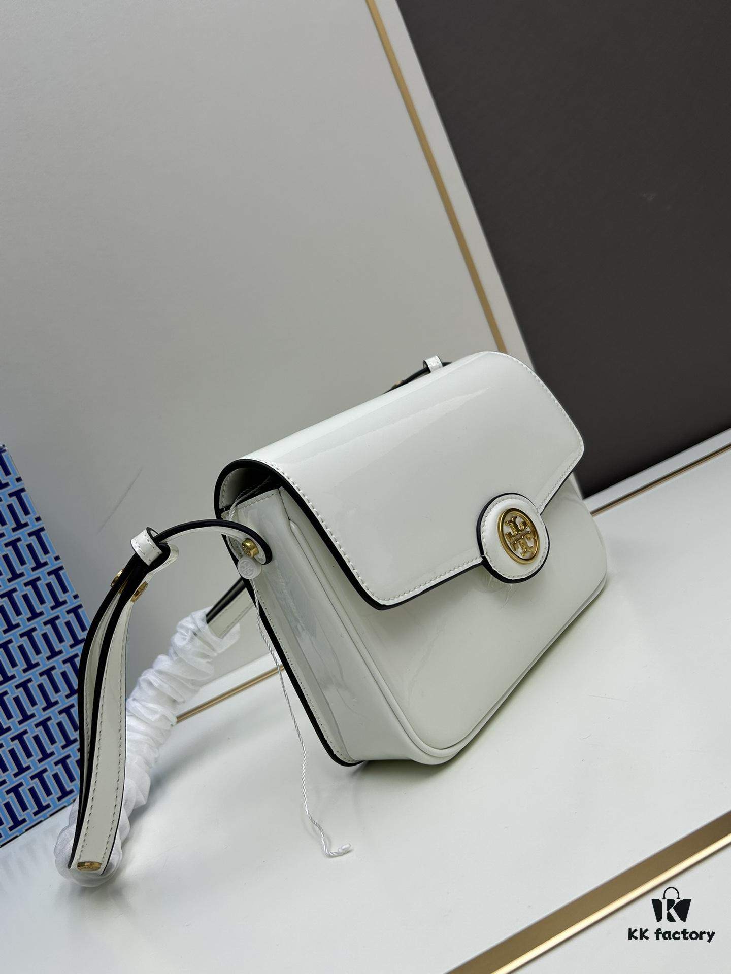 6930b12e6e68136f4d9ad747 New Arrival Robinson Series Dual-Use Shoulder Bag by Tory Burch – Sleek Spazzolato Patent Leather Messenger Bag