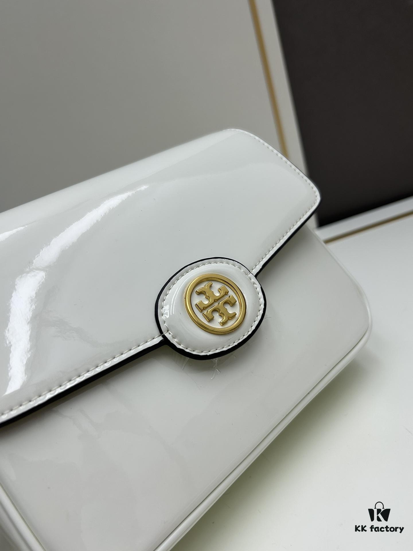 6930b12e6e68136f4d9ad748 New Arrival Robinson Series Dual-Use Shoulder Bag by Tory Burch – Sleek Spazzolato Patent Leather Messenger Bag