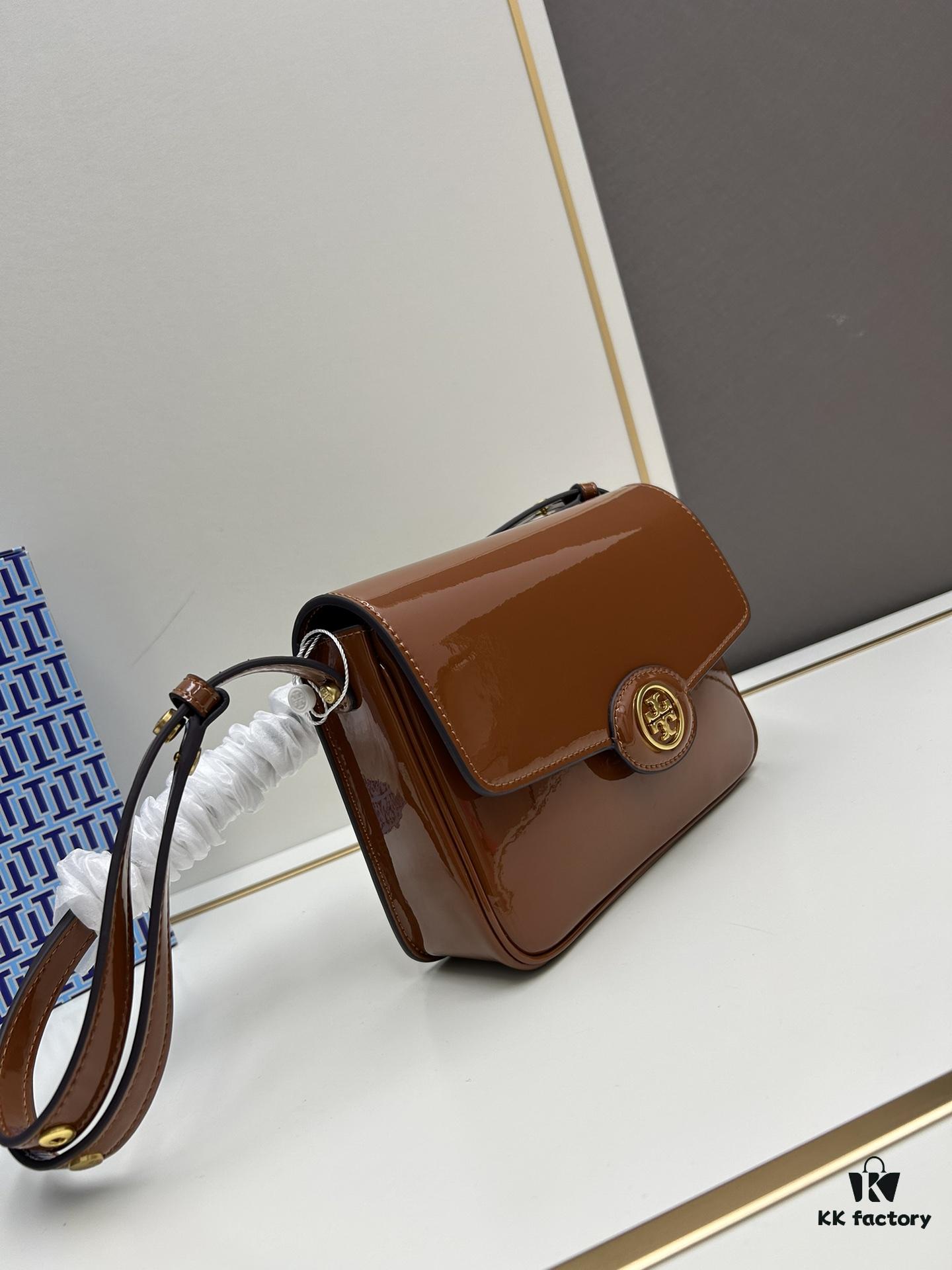 6930b1336e68136f4d9ad74f New Arrival Oil Difference Bag Series – Tory Burch Robinson Messenger Top Handle Bag in Spazzolato Shiny Patent Leather