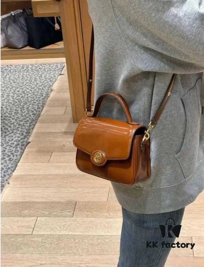 6930b1906e68136f4d9ad7ec New TORY BURCH Robinson Series Patent Leather Motorcycle Bag – Classic Foldover Handbag with Multiple Carrying Options