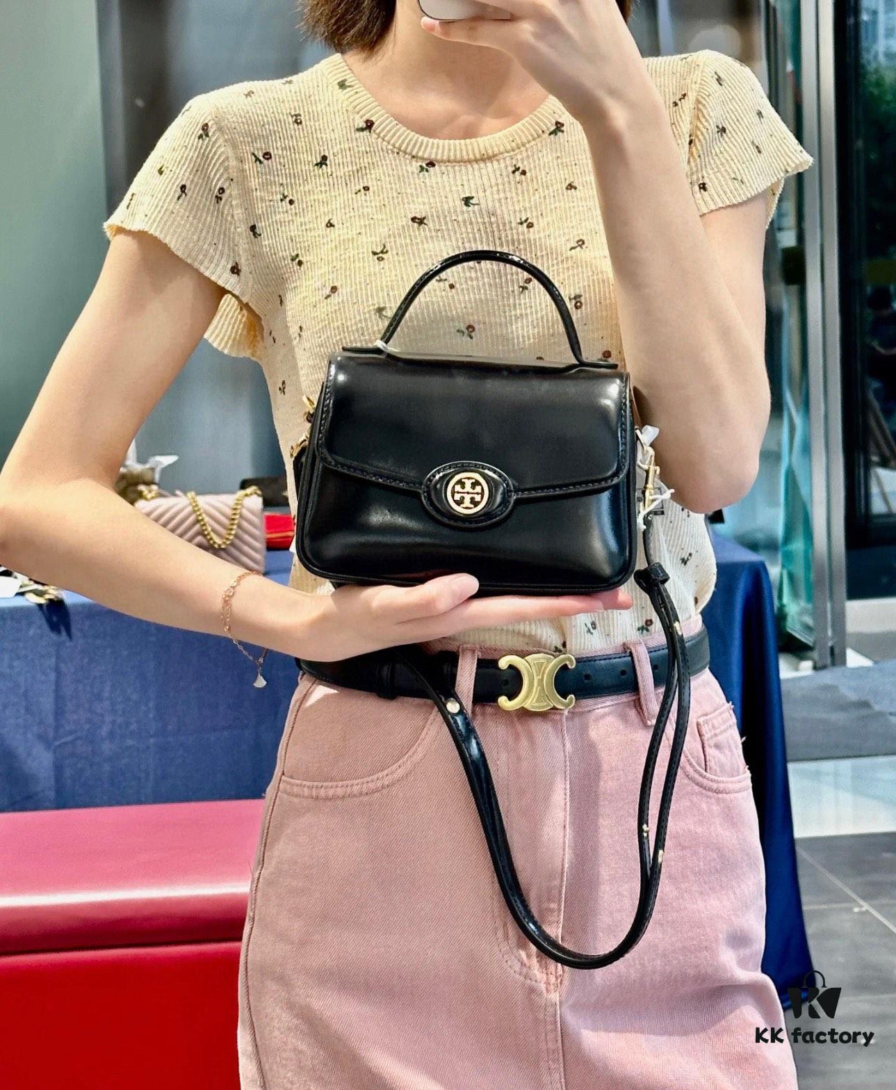 6930b1976e68136f4d9ad7f8 New TORY BURCH Robinson Series Patent Leather Motorcycle Bag – Classic Foldover Handbag with Multiple Carrying Options