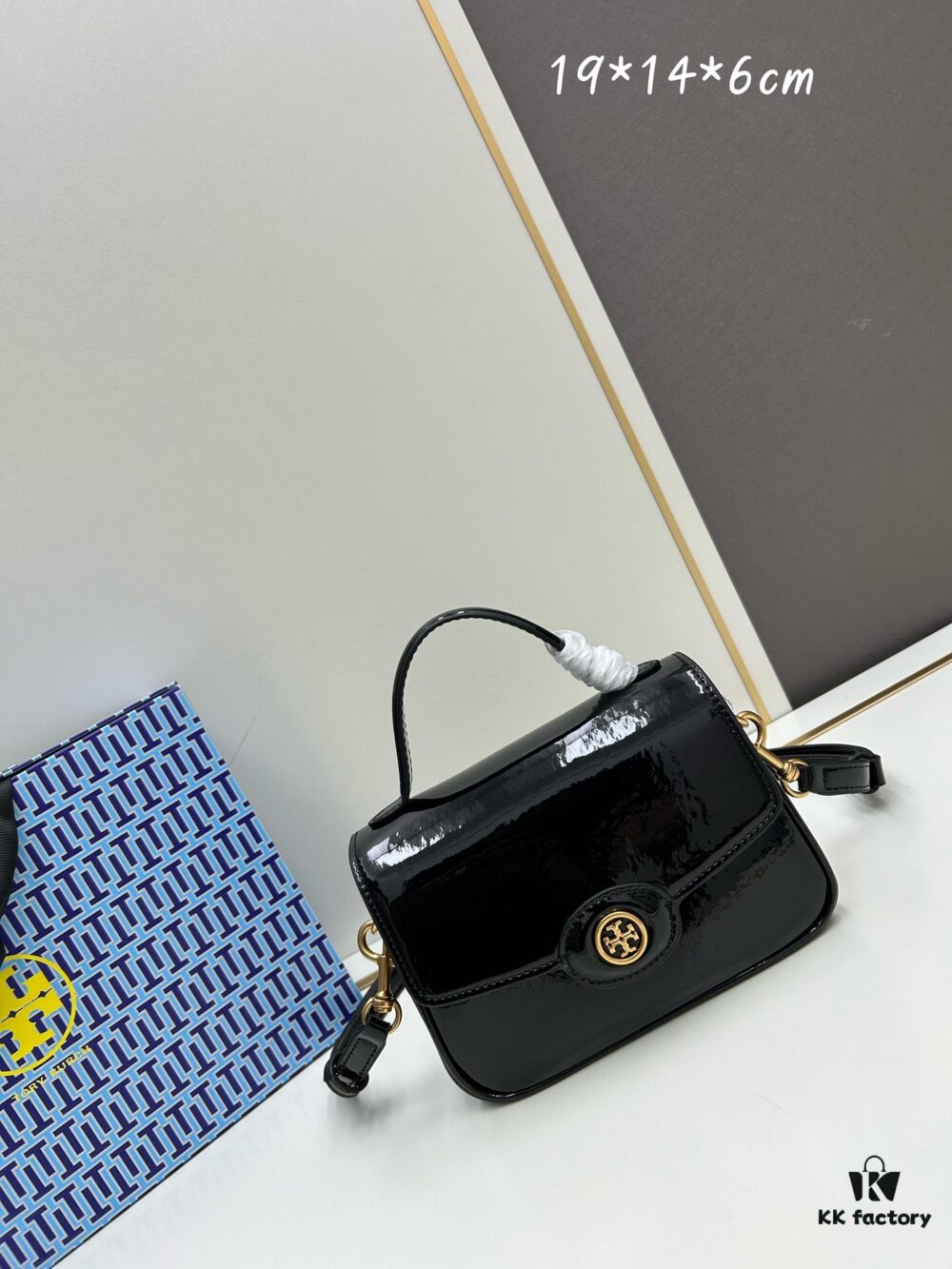 6930b1a26e68136f4d9ad808 New TORY BURCH Robinson Series Patent Leather Biker Bag – Smooth Shiny Finish, Suede Lining, Brass Hardware, Magnetic Snap Closure, Multi-Wear Handle
