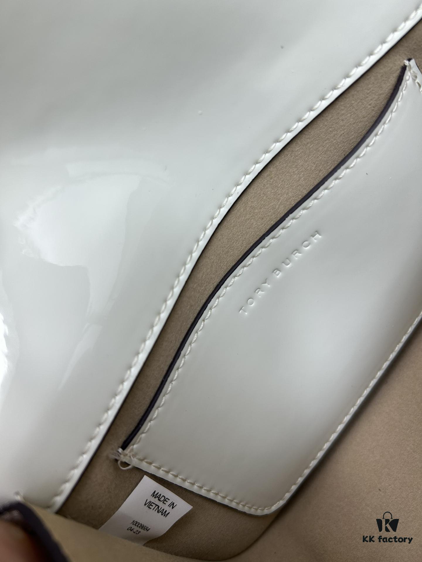 6930b1b06e68136f4d9ad81c New TORY BURCH Robinson Series Patent Leather Biker Bag – Smooth Shiny Finish, Suede Lining, Brass Hardware, Magnetic Snap Closure, Multi-Wear Handle