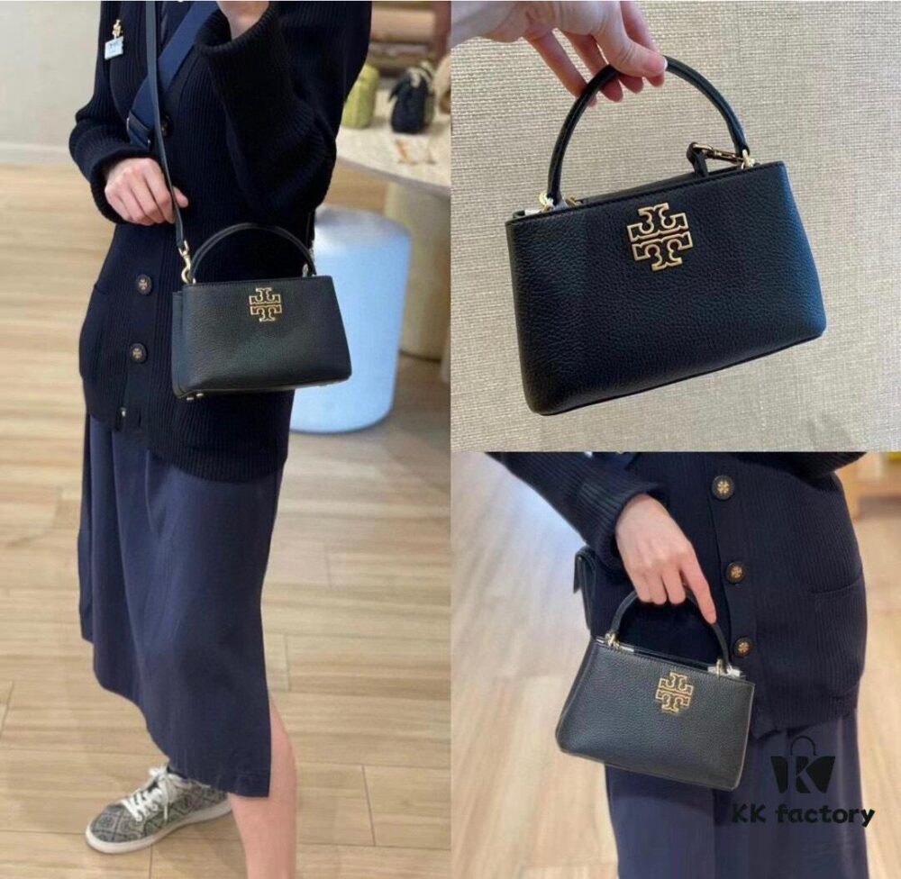 6930b1b26e68136f4d9ad81f Tory Burch Britten Series Mini Tote Bag New Arrival Pebbled Leather Ladies' Shoulder Bag