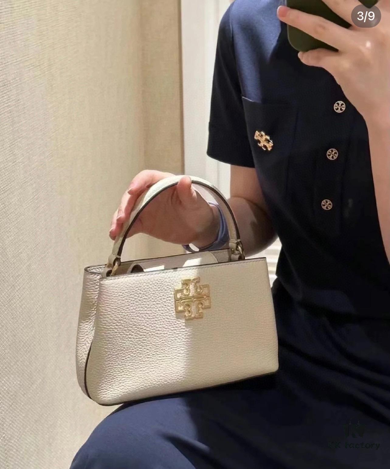 6930b1b56e68136f4d9ad826 Tory Burch Britten Series Mini Tote Bag New Arrival Pebbled Leather Ladies' Shoulder Bag