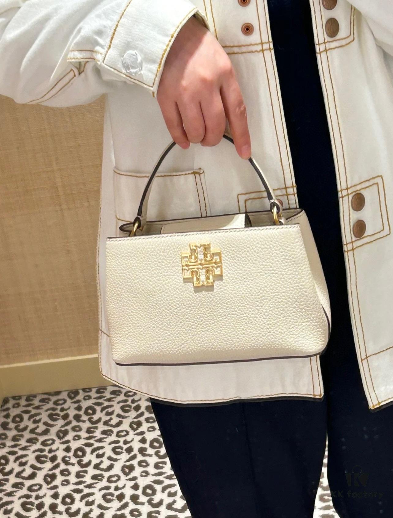 6930b1b66e68136f4d9ad827 Tory Burch Britten Series Mini Tote Bag New Arrival Pebbled Leather Ladies' Shoulder Bag