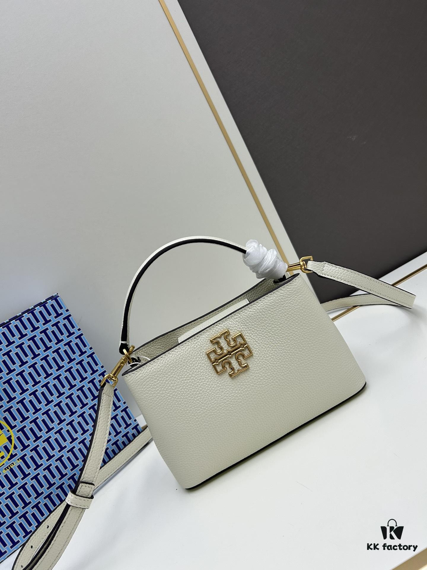6930b1b86e68136f4d9ad829 Tory Burch Britten Series Mini Tote Bag New Arrival Pebbled Leather Crossbody Handbag