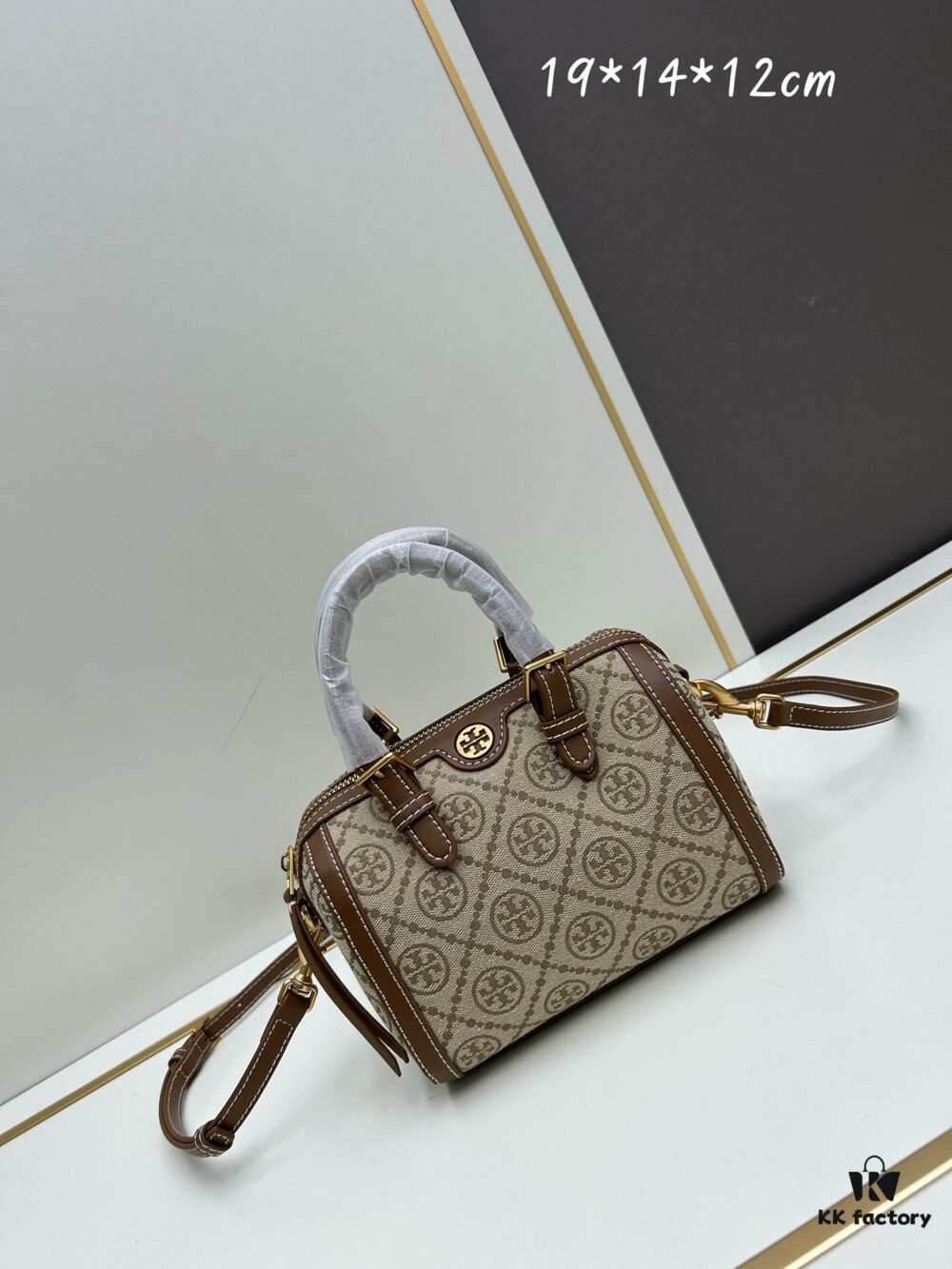 Small [New Arrival, Attention to Detail] TORY BURCH T Monogram Mini Jacquard Barrel Bag in Hazel Brown