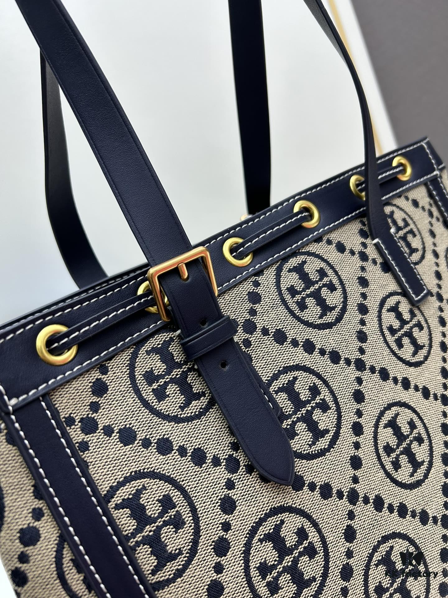 6930b1e56e68136f4d9ad876 New Arrival Attention to Detail: Tory Burch T-Monogram Tote Bag, Featuring the Classic Monogram Pattern