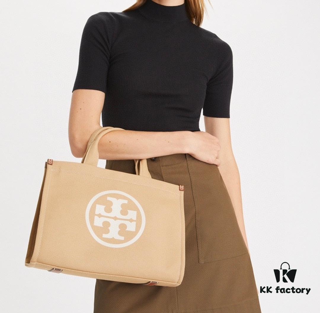 6930b1eb6e68136f4d9ad880 TORY BURCH Ella Canvas Collection - New Arrival with Attention to Detail, Printed Logo Zip Closure Tote Bag