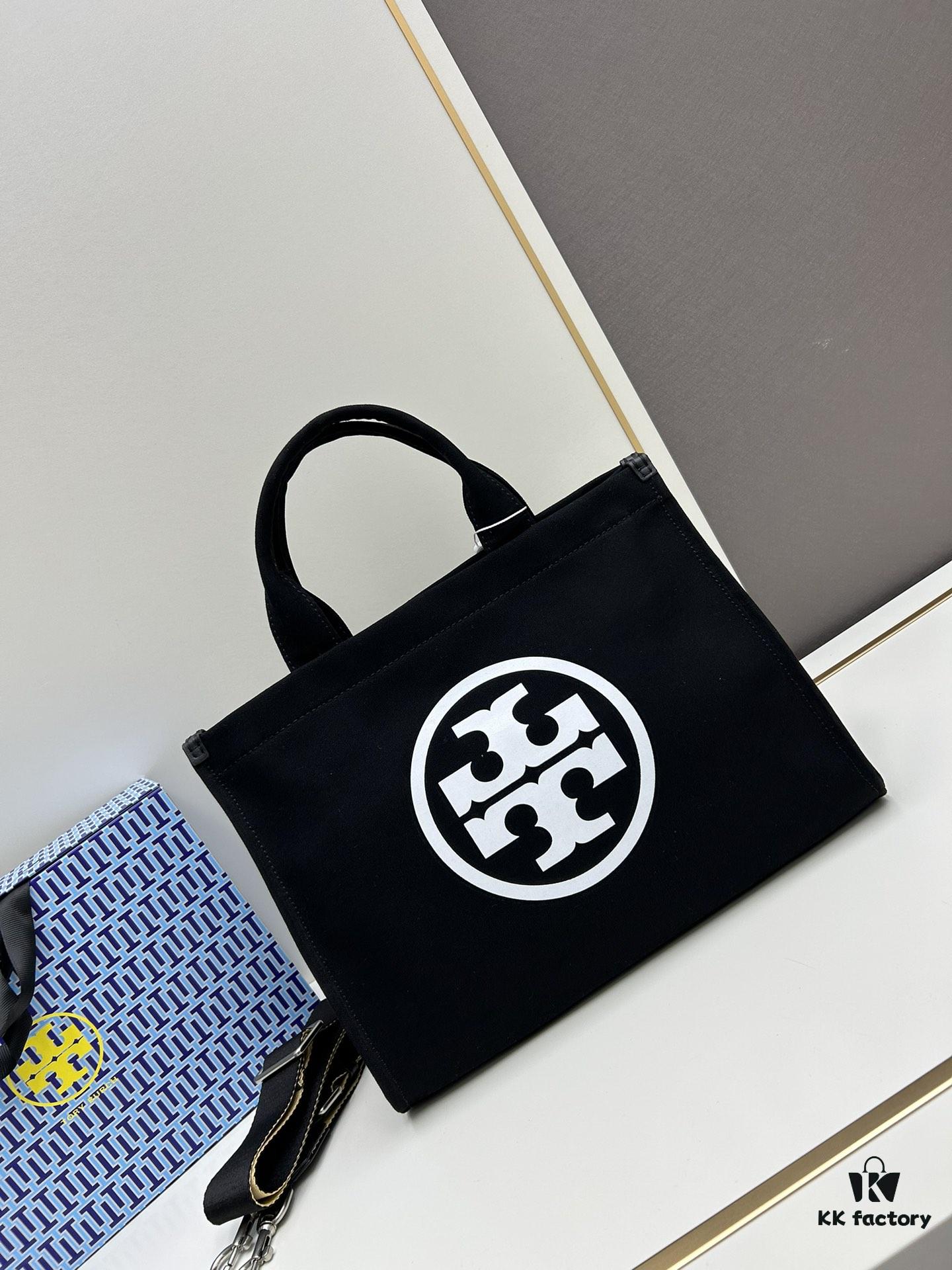 6930b1f16e68136f4d9ad88a TORY BURCH Ella Printed Logo Zip Closure Canvas Tote Bag for Women – Lightweight Cotton Canvas, Stylish and Versatile