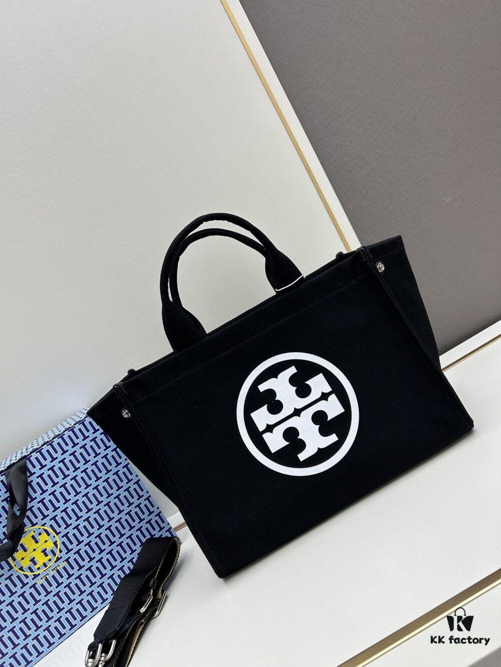6930b1f16e68136f4d9ad88b TORY BURCH Ella Printed Logo Zip Closure Canvas Tote Bag for Women – Lightweight Cotton Canvas, Stylish and Versatile