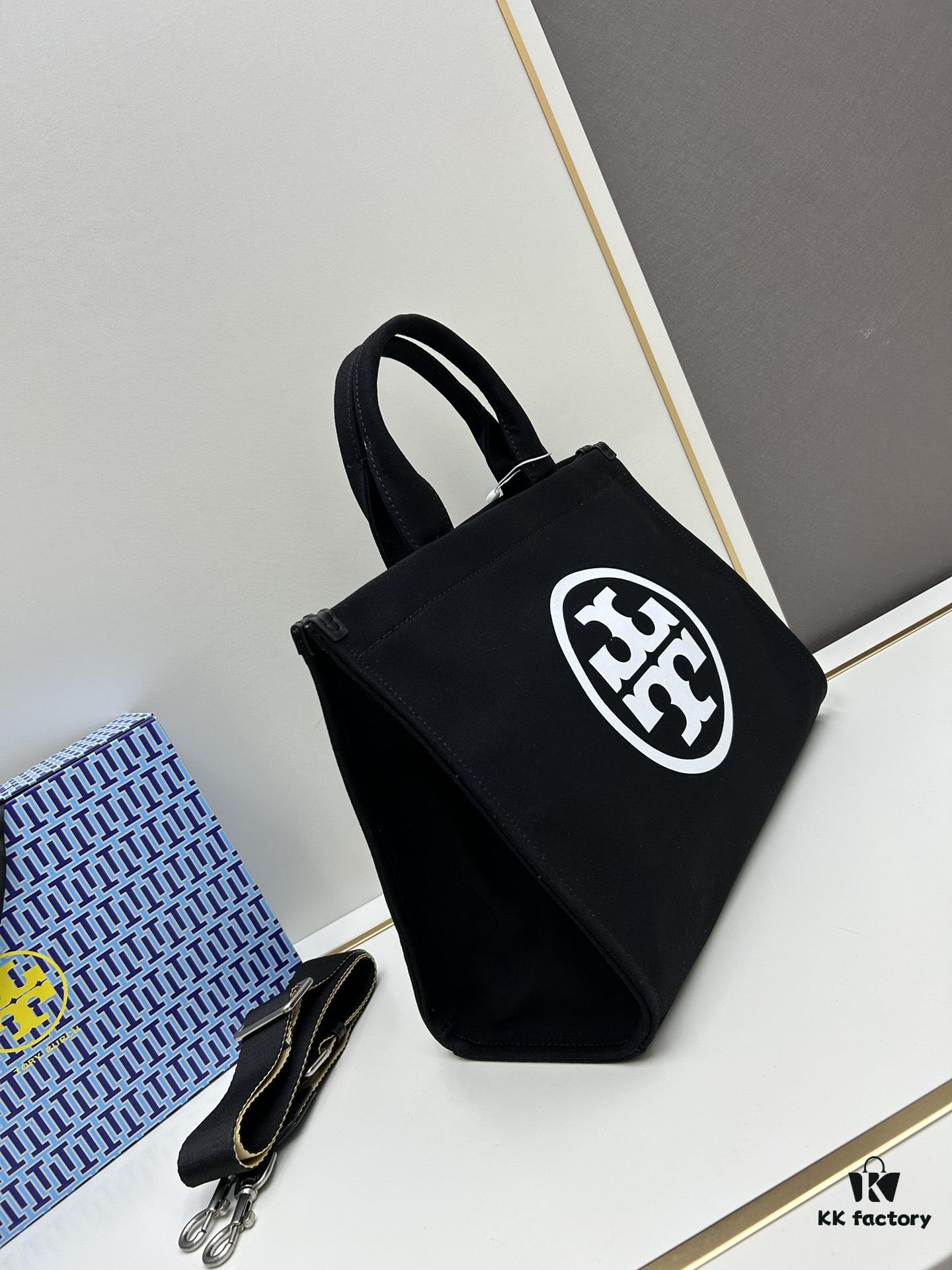6930b1f16e68136f4d9ad88c TORY BURCH Ella Printed Logo Zip Closure Canvas Tote Bag for Women – Lightweight Cotton Canvas, Stylish and Versatile