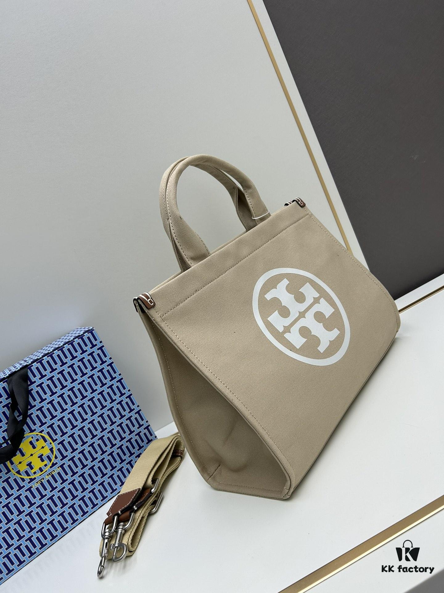 6930b1f76e68136f4d9ad894 TORY BURCH Ella Canvas Tote Bag with Printed Logo, Zip Closure, Women's Shoulder Handbag from the Canvas Collection