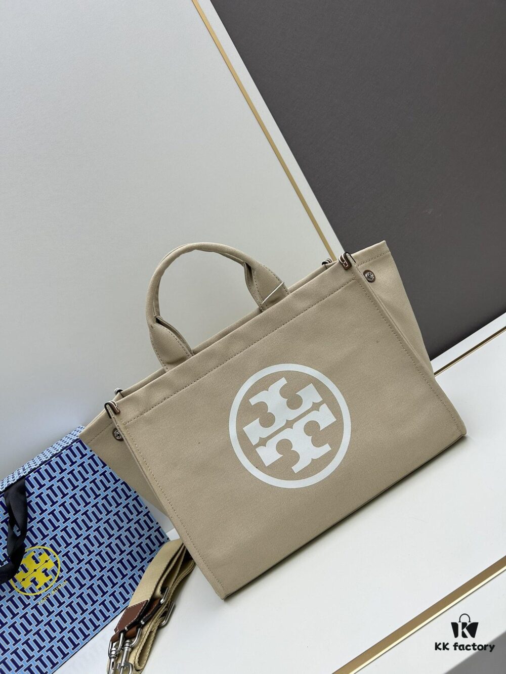 6930b1f86e68136f4d9ad896 TORY BURCH Ella Canvas Tote Bag with Printed Logo, Zip Closure, Women's Shoulder Handbag from the Canvas Collection