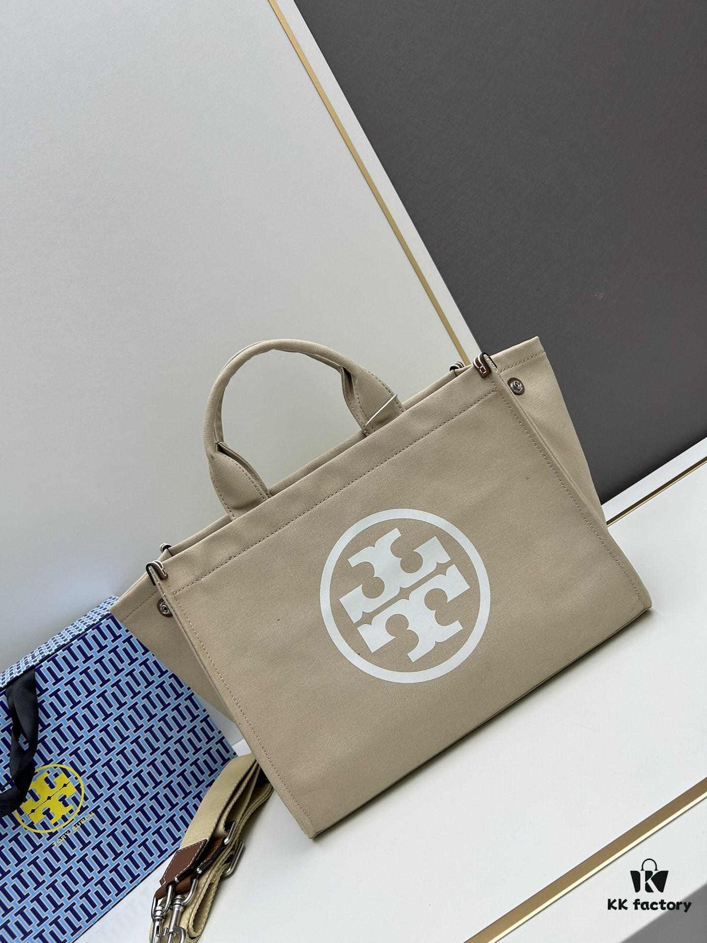 6930b1f86e68136f4d9ad896 TORY BURCH Ella Canvas Tote Bag with Printed Logo, Zip Closure, Women's Shoulder Handbag from the Canvas Collection