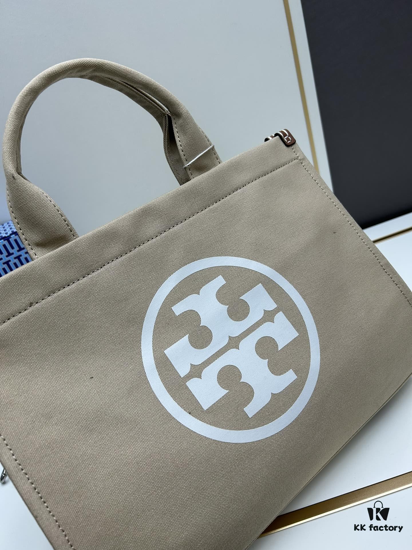 6930b1fa6e68136f4d9ad897 TORY BURCH Ella Canvas Tote Bag with Printed Logo, Zip Closure, Women's Shoulder Handbag from the Canvas Collection