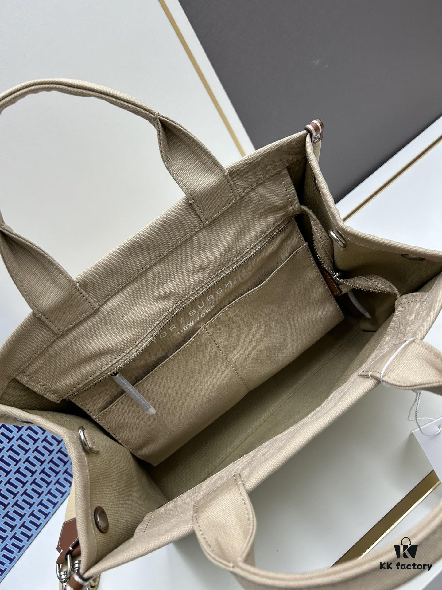 6930b1fb6e68136f4d9ad899 TORY BURCH Ella Canvas Tote Bag with Printed Logo, Zip Closure, Women's Shoulder Handbag from the Canvas Collection