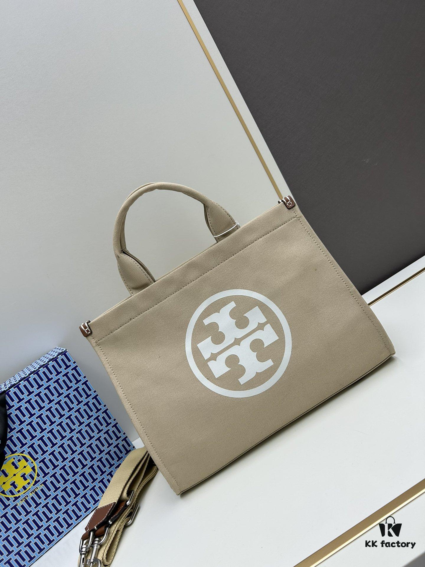 6930b1fe6e68136f4d9ad8a0 TORY BURCH Ella Canvas Tote Bag with Printed Logo, Zip Closure, Women's Shoulder Handbag from the Canvas Collection