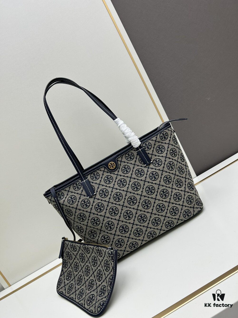 6930b2116e68136f4d9ad8c1 Tory Burch Small Monogram Tote Bag with Signature Double-T Logo in Woven Jacquard Fabric