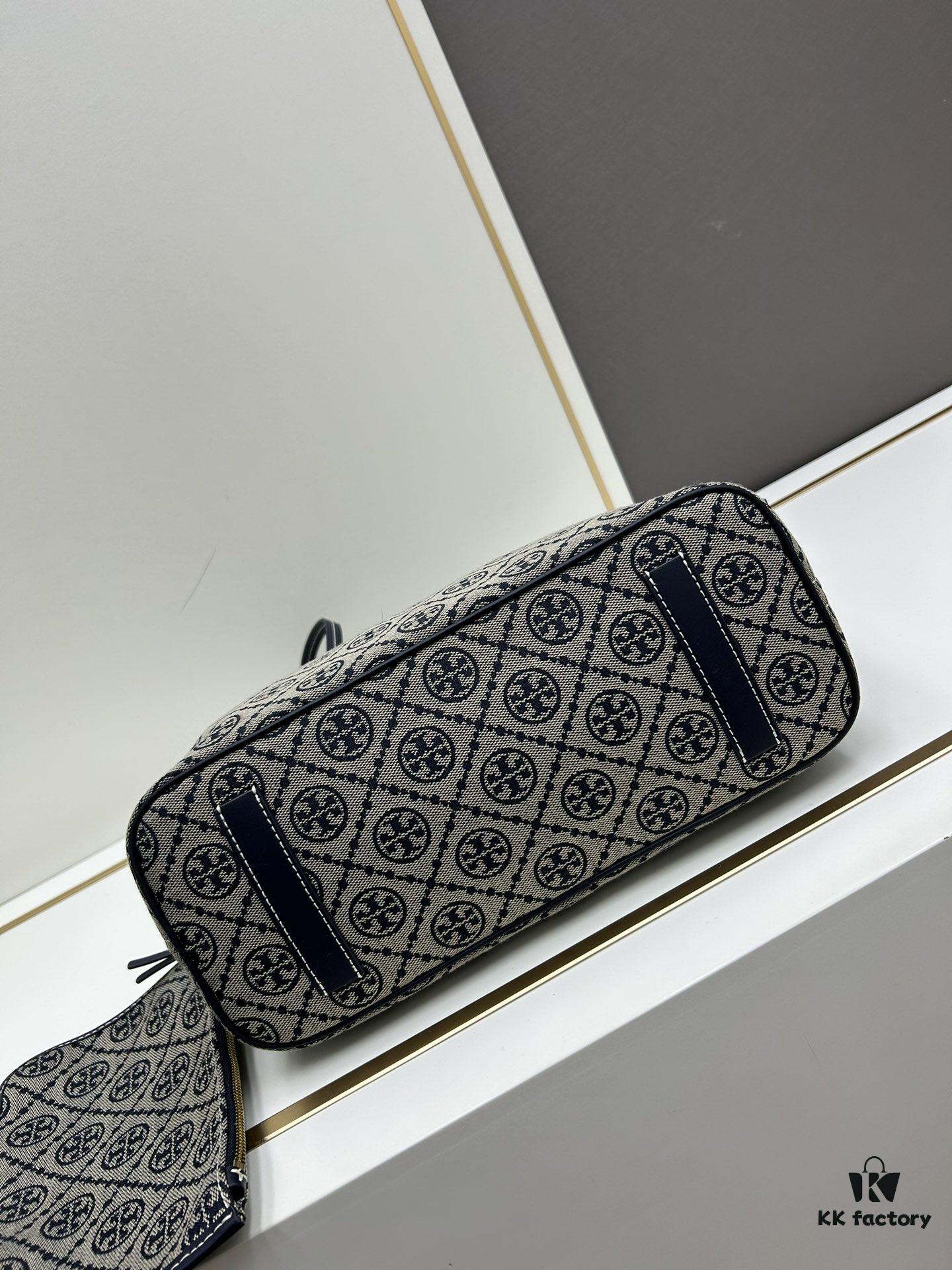 6930b2136e68136f4d9ad8c3 Tory Burch Small Monogram Tote Bag with Signature Double-T Logo in Woven Jacquard Fabric
